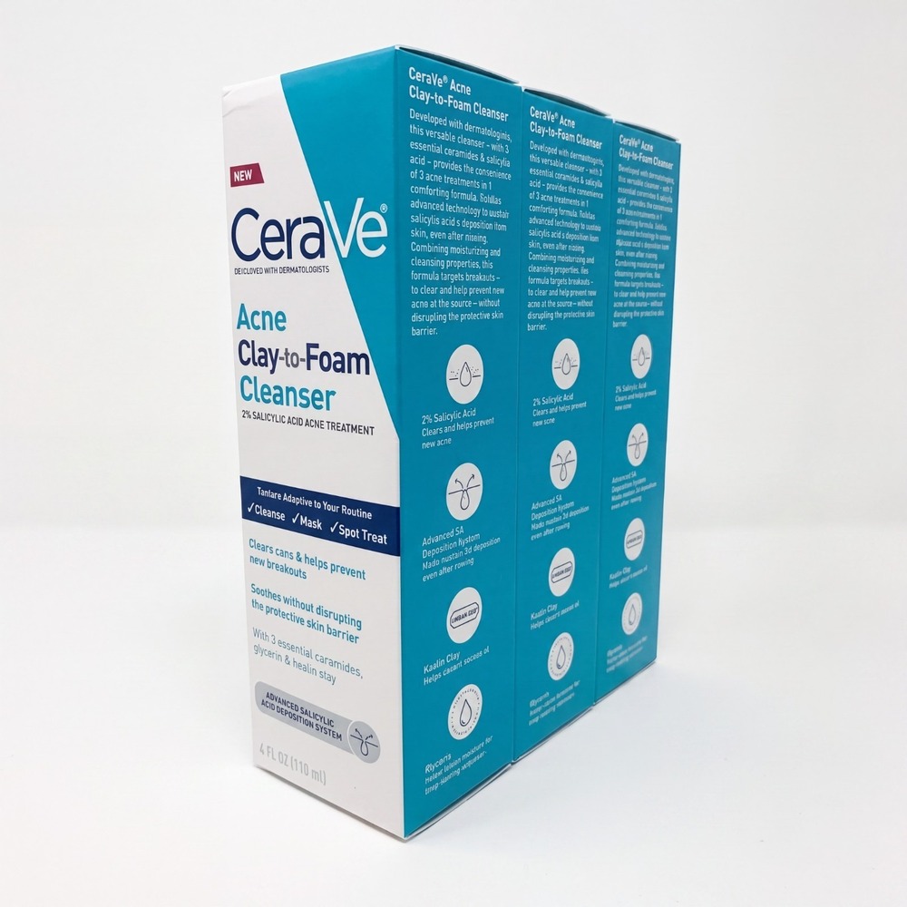3 - CeraVe Acne Clay to Foam Cleanser with Glycerin and Kaolin Clay 4 fl Oz